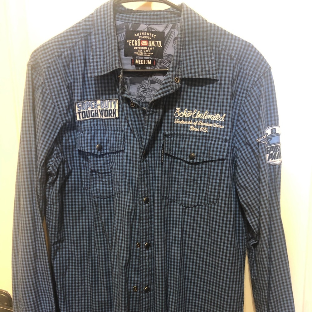Ecko unlimited button down shirt in blue.